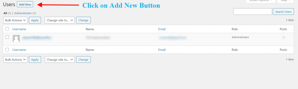 Image suggesting to click on Add new button to change WordPress username