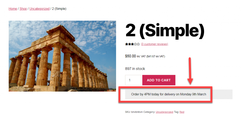 Image showing function named WooCommerce Display Shipping Date at Product Page