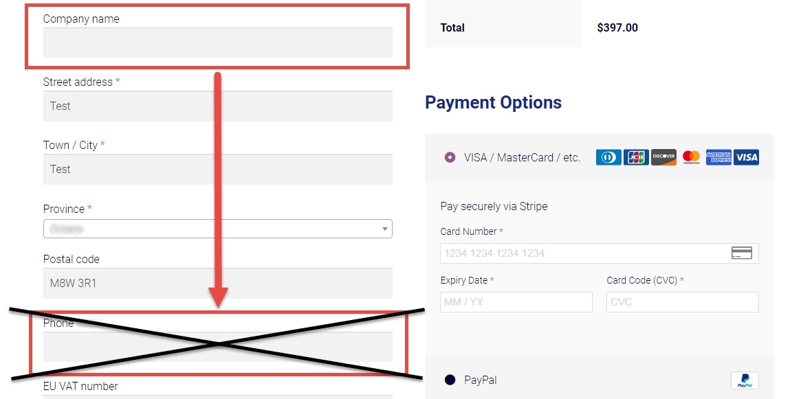 Image showing how to automatically hide WooCommerce checkout field