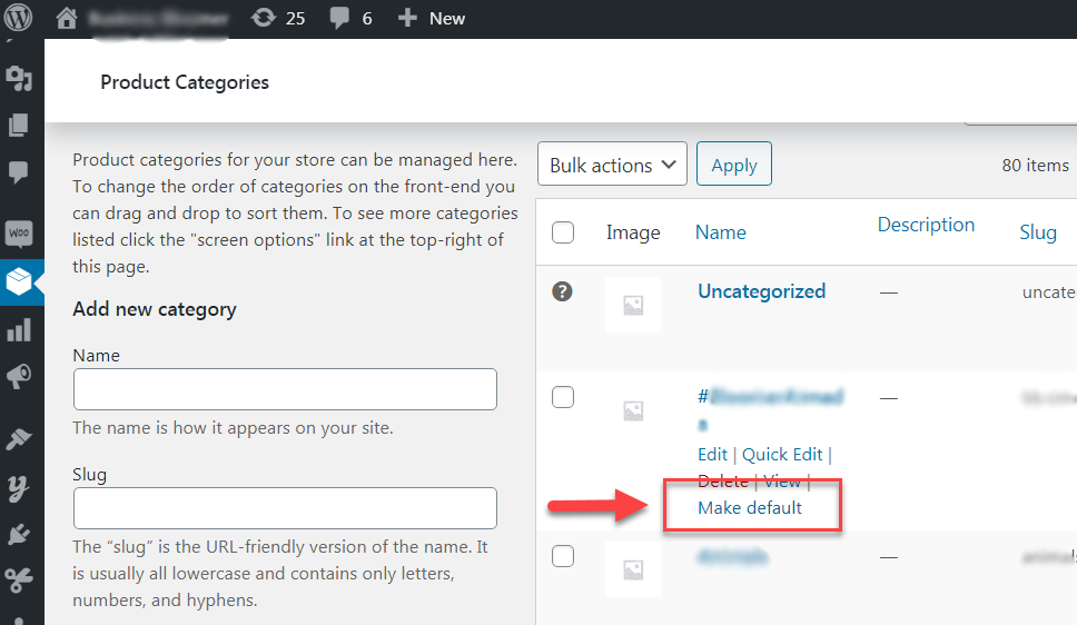 Image showing how to change default category to delete "Uncategorized" product category in WooCommerce