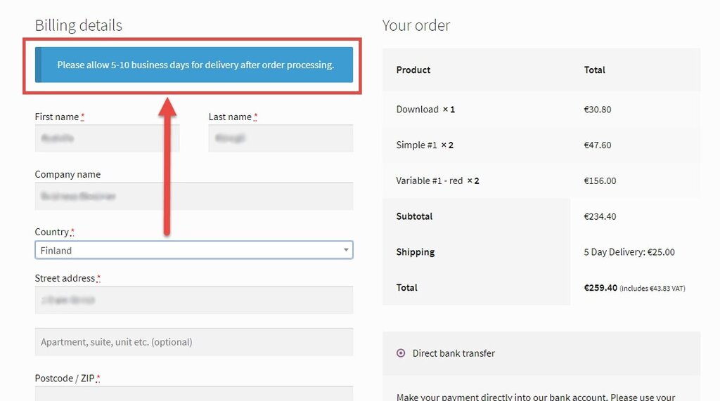 Image suggesting to display message after country selection at WooCommerce checkout